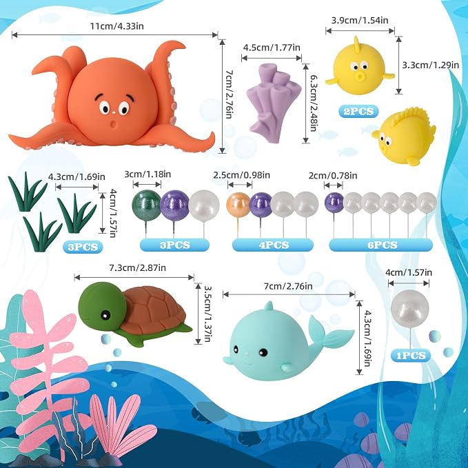 23 PCS Under the Sea Cake Decorations Ocean Animals Cake Topper with Cake Balls Decorations for Under the Sea Theme Boys Girls Baby Shower Birthday Party Supplies