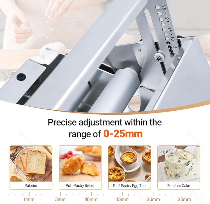 Croissant Dough Laminator, Commercial Dough Roller Sheeter, Dough Machine Thickness Adjustable 0-25mm, Stainless Steel, Table Top Croissants Fondant Pizza Pastry Sheeter Machine Type400