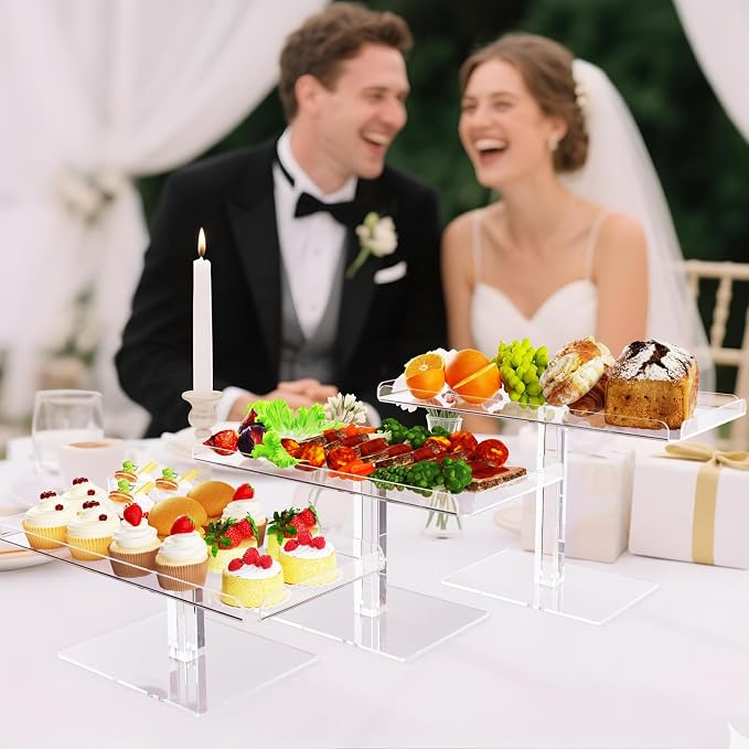 Bakzon Dessert Cupcake Stand, 3 Set Acrylic Tiered Serving Tray for Dessert Table Display, Cup Cake Holder for Tea Party/Birthday/Wedding