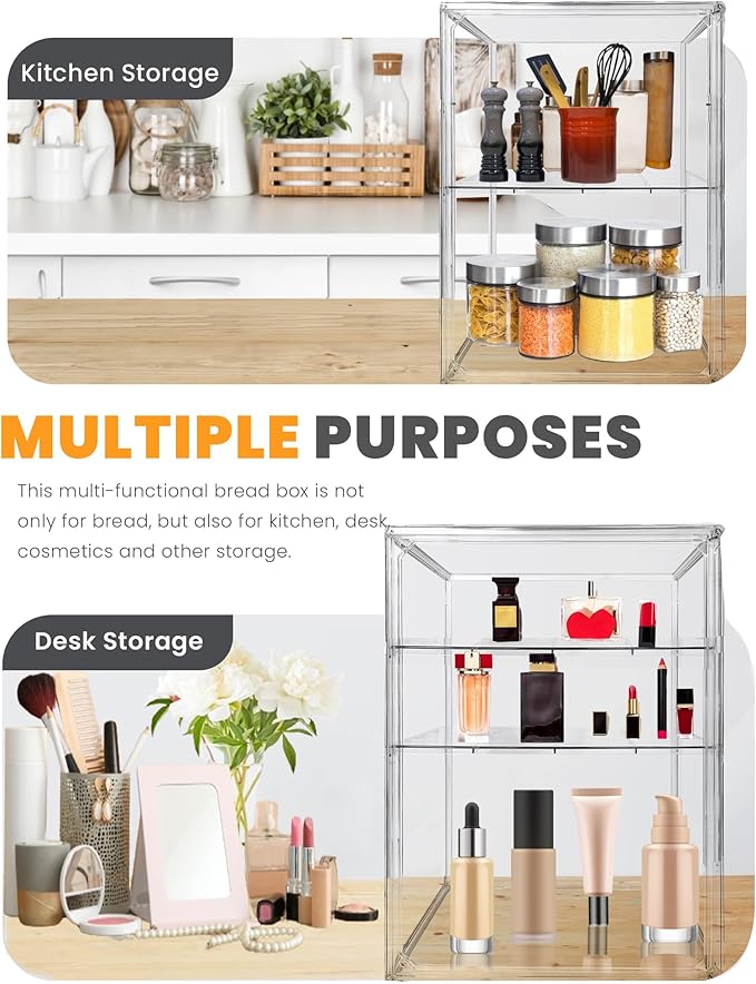 Bread Box,Large Bread Boxs for Kitchen Countertop - 4 Layers Adjustable Bread Storage Container,Clear Boxes for Kitchen Counter, Breads Box Airtight,Bread Holder,Perfect for Bagel Muffins-2Pcs