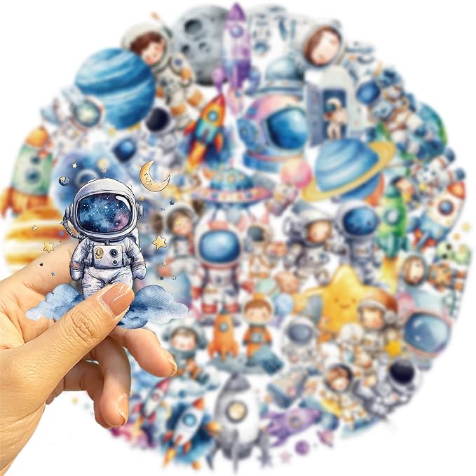Clear PET Outer Space Stickers for Scrapbooking Journaling Junk Journal Scrapbook Supplies - Waterproof Transparent for Resin Crafts Decorative 50 Pcs (Colourful-B6)