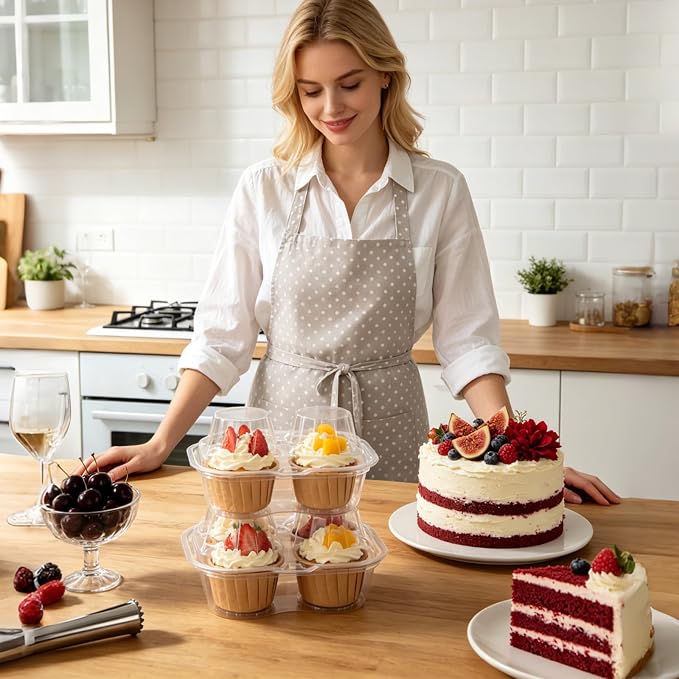 50 Pcs Cupcake Containers 2 Count, 2 Pack Cupcake Containers with Clear PET Hinged Lid, Double Dessert Holder Boxes for Muffins, Bakery, Parties and Sweet Gifts