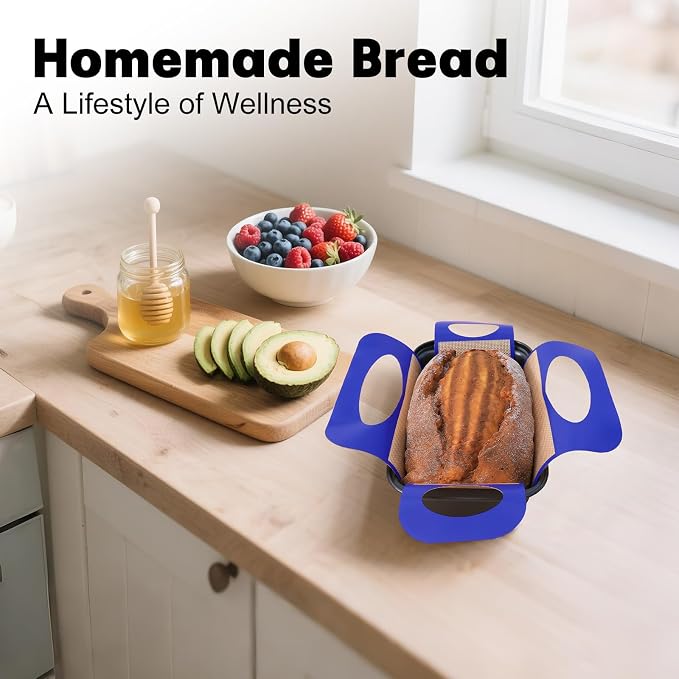 Loaf Pan with Liners Set: 2-Pack Nonstick 9 x 5 Inch Bread Pan and Loaf Liners for Homemade Oven Baking - Rectangular Baking Tray for Kitchen Home Baker Make Sourdough Banana Sandwich Bread(Blue)