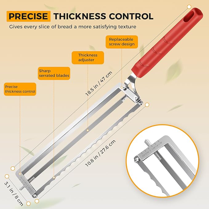 Bread Knife for Homemade Bread, Sourdough Bread Knife with Thickness Guide, Upgraded Adjustable Bread Slicer for Sourdough & Baguette, Ideal Gifts for Bakers