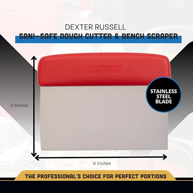 Dexter-Russell 17303R 6" x 3" Dough Cutter and Scraper, Stainless Steel Blade with Slip-Resistant Red Polypropylene Handle, Pastry Prep Tool for Bakeries, NSF Certified, Made in USA