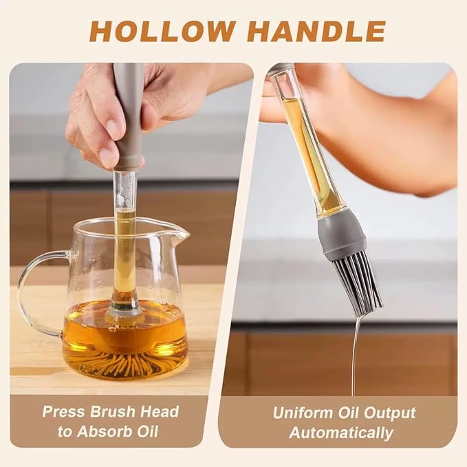 Silicone Basting Brush with Transparent Handle – Heat Resistant BBQ Pastry Brush for Baking & Grilling, Kitchen Sauce Oil Brush for Marinade, Butter, Egg Wash, 9.05"x0.98"x0.98" (Mix,2)