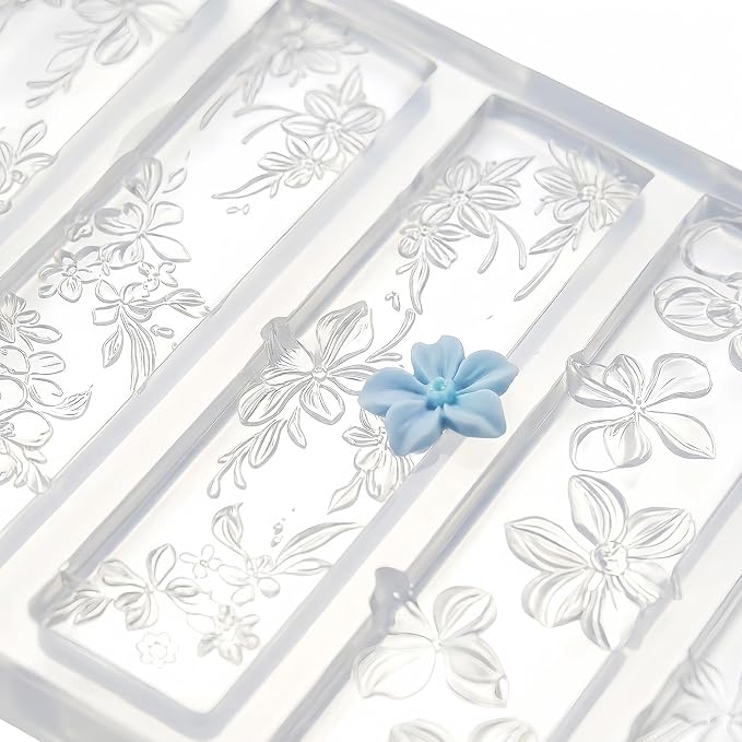 Flower Nail Art Silicone Mold, 3D Floral Nail Charms Mold with Leaves & Vine Designs, Flexible Reusable Silicone Mold for Acrylic Gel Resin Nail Decoration, DIY Nail Accessories