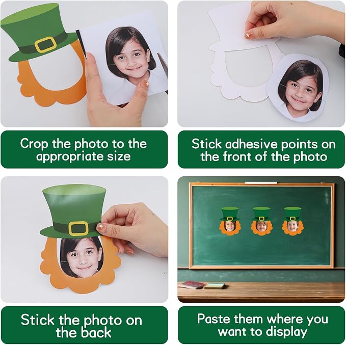 Vuzvuv 50Pcs Saint Patrick's Day Shamrock Festival DIY Hat Cutouts Paper with 100Pcs Glue Points for Wall Bulletin Board Decorations or Theme Party or Classroom Decor Supplies