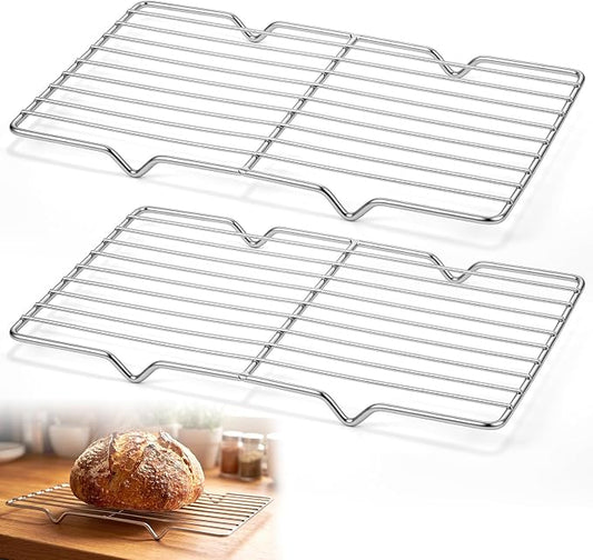 Lounsweer 2 Pack Cooling Racks, 5L x 10.5W x 1H Stainless Steel Wire Rack for Baking Sheet, Large Cookie Cooling Rack, Oven Safe Cooking Racks for Sheet Pan, Dishwasher Safe, Fits Third Size Pans