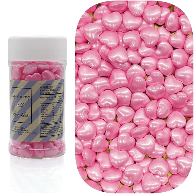 Dynastang Pink Heart Sprinkles Edible Heart Cake Decorating Heart Cake Decorations Cupcake Toppers Cookie Decorating Perfect for Cakes, Cupcakes, Desserts Toppings 3OZ