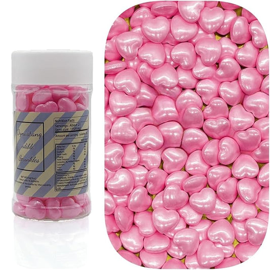 Dynastang Pink Heart Sprinkles Edible Heart Cake Decorating Heart Cake Decorations Cupcake Toppers Cookie Decorating Perfect for Cakes, Cupcakes, Desserts Toppings 3OZ