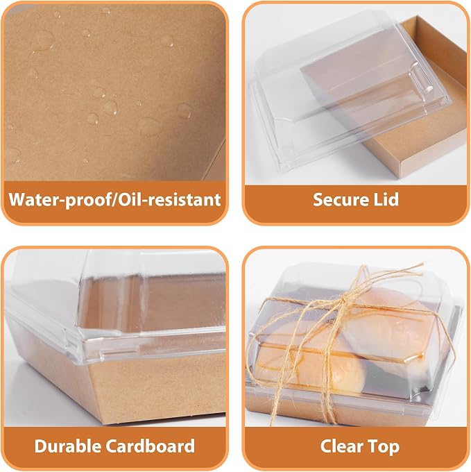 Charcuterie Boxes with Clear Lids (50 Pack),Mini Charcuterie Containers,To Go Paper Small Charcuterie Boxe,Disposable Food Box Container - Pastry,Cookie,Sandwich, Cake,Dessert,Snack