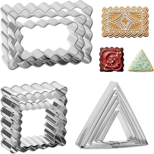 11 PCS Rectangle Cookie Cutter Set with Scalloped Edge - Assorted Sizes Stainless Steel Square Cookie Cutter, Fluted Edge Plaque Frame Rectangluar Cookie Cutters Shapes Fondant Molds for Baking