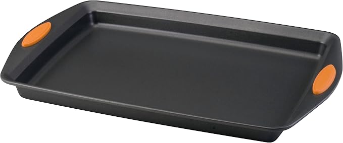 Rachael Ray Nonstick Bakeware with Grips, Nonstick Cookie Sheet / Baking Sheet - 10 Inch x 15 Inch, Gray with Orange Grips