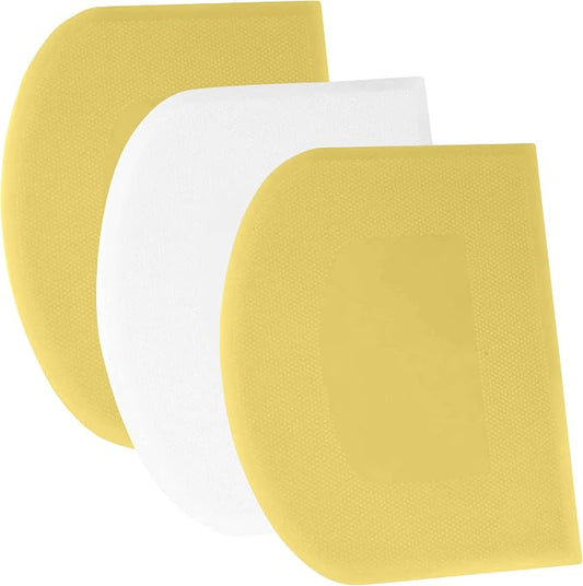 SURDOCA Dough Scraper Bench Scraper - 3P 11.8x7.3" Plastic Flexible Bowl Scraper, Sharp Edge & Angles Cake Scraper. Non-Slip Bakeware Decorating Tools Sculpting & Modeling Tools - Yellow+White+Yellow