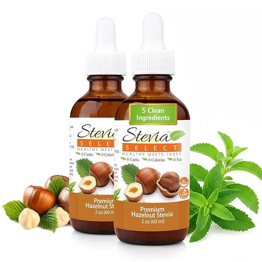 Stevia Select Hazelnut Stevia Extract Liquid - Zero Calorie Sweetener - All Natural Liquid Sugar Substitute - Pure Stevia Plant - Based Sugar Keto Sweetener 2 Oz (2 Pack)