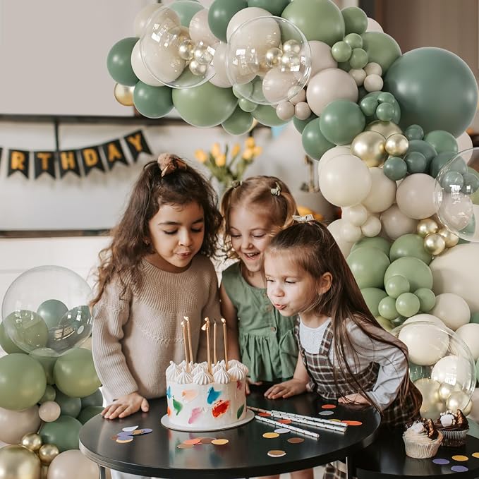 Sage Green Gold White Balloon Arch Kit 132Pcs Sage Green Light Green Sand White Gold Clear Balloons for Wedding Engagement Anniversary Bridal Shower Baby Shower Birthday Party Decorations