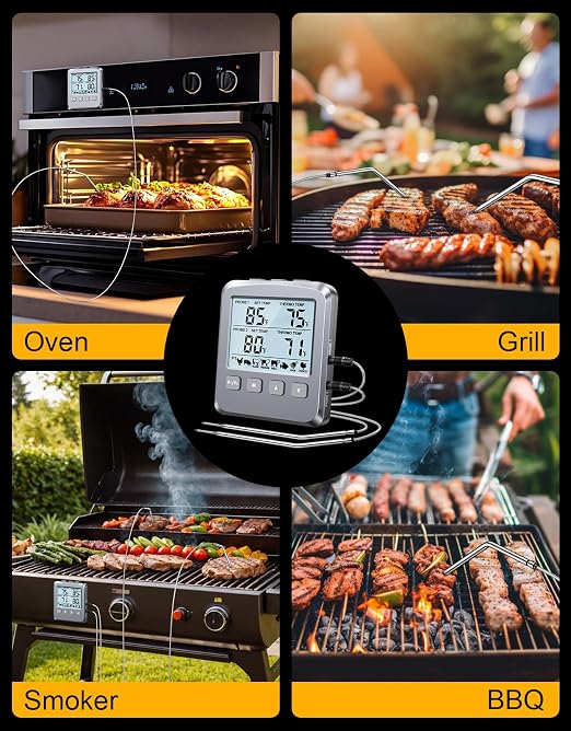 Dual Probe Meat Thermometer Digital for Cooking, Grilling & Smoking with Large LCD Backlight & Alarm, Kitchen Food Grill Thermometer, Smoker Accessories for BBQ Oven Oil Fry, Gifts for Men Dad