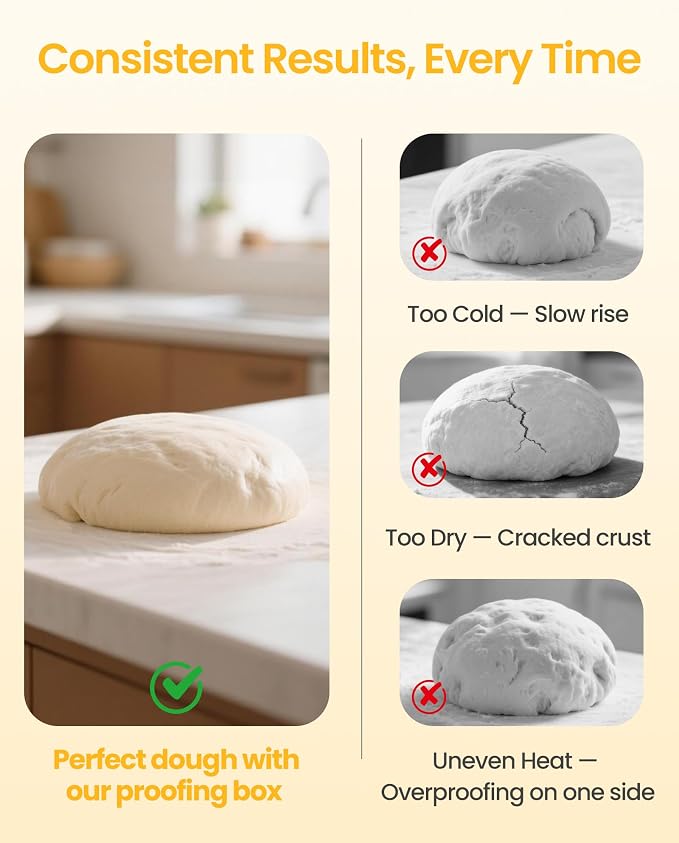 Foldable Bread Proofing Box with 68–132°F Temp Control, 0-99H Timer，Dough Proofer with Metal Rack and Water Tray |Proofing box for sourdough bread baking，Pizza,Kombucha,Yogurt.