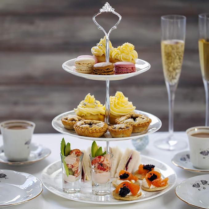 3 Tier Cake Stand Hardware Kits Heavy Duty for Tiered Fruit Cake Plate Stand Stable Handle Fitting Hardware Rod Cupcake Holder Support Silver Crown 5 Sets（Plate not Included）