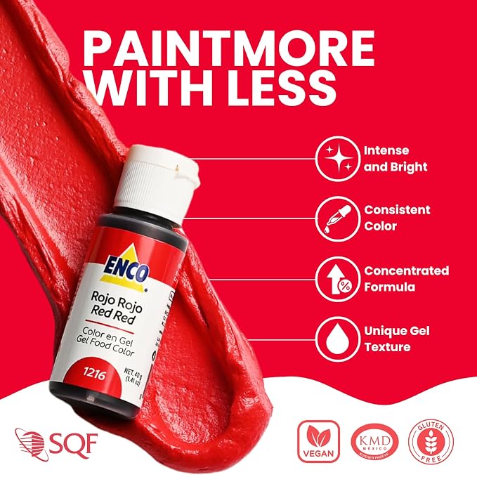 ENCO Food Coloring Gel Super Red 1.41 oz (40g) Concentrated, Vegan