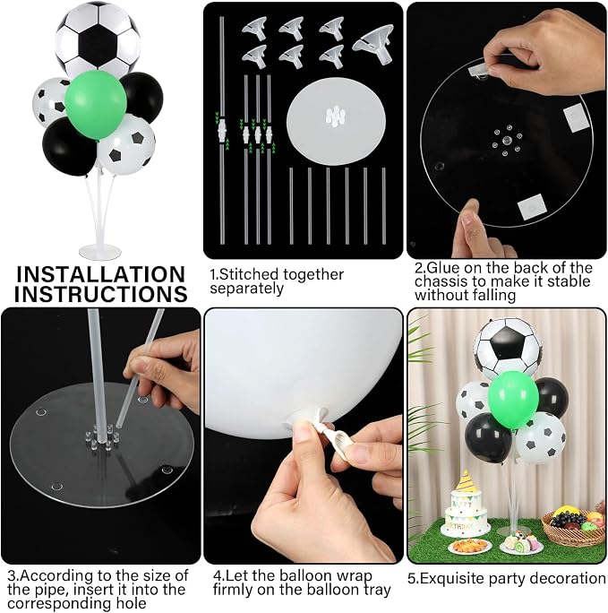 4 Sets Soccer Party Balloons Stand Kit with Soccer Foil Balloons Arch Kit Sport Themed Party Ball Balloon Centerpiece for Tables for 2026 World Game Sports Birthday Anniversary Baby Shower Decoration