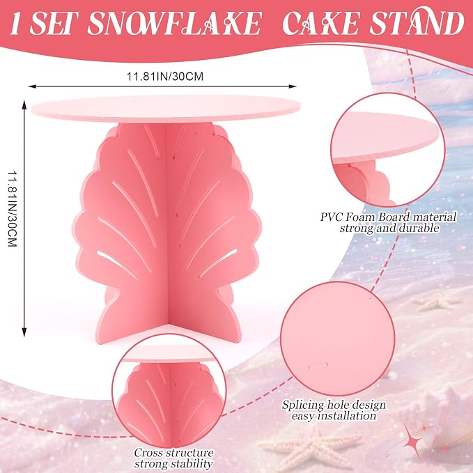 Lallisa 12" Shell Shaped Cake Stand Pink 3D Ocean-themed Party Decorations with Scalloped Base PVC Dessert Holder Centerpieces for Wedding, Birthday, Baby Shower & Tea Party Ocean-themed Supplies