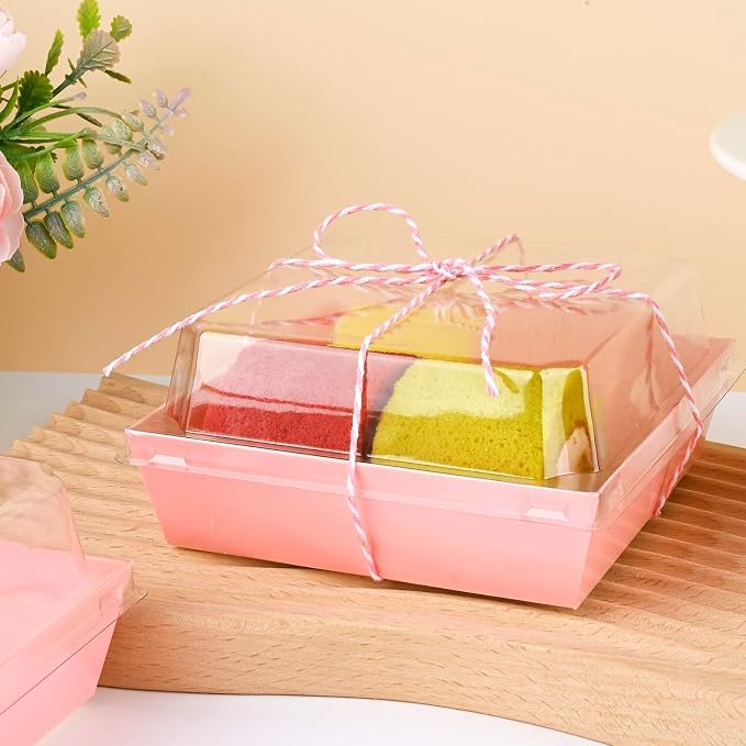 ZORRITA Paper Charcuterie Boxes with Clear Lids, 100 Pack, 5 Inch, Pink | Square To Go Dessert Containers, Small Bakery Boxes, For Cake, Cookies, Sandwich, Strawberries