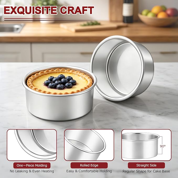 LIANYU 4 Inch Cake Pan Set of 3, Stainless Steel Mini Round Baking Pans, Non Toxic Small Metal Bakeware Tins for Birthday Wedding Christmas Party, Leak-proof & Dishwasher Safe