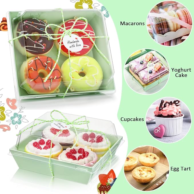 Outus 100 Pack Charcuterie Boxes with Clear Lids, Paper Dessert Boxes to Go with Gift Tags Rope Disposable Party Favor Treat Food Containers for Cookies, Donuts, Muffins, Salad, and Pastry