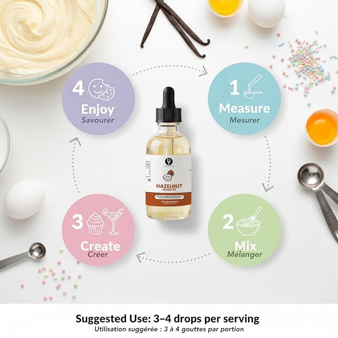 Dolce Flav Natural Hazelnut Extract – 2 Ounce Water-Soluble Kosher, Sugar-Free, Concentrated Toasted Hazelnut Flavoring for Coffee, Baking & Desserts, Includes Measured Dropper