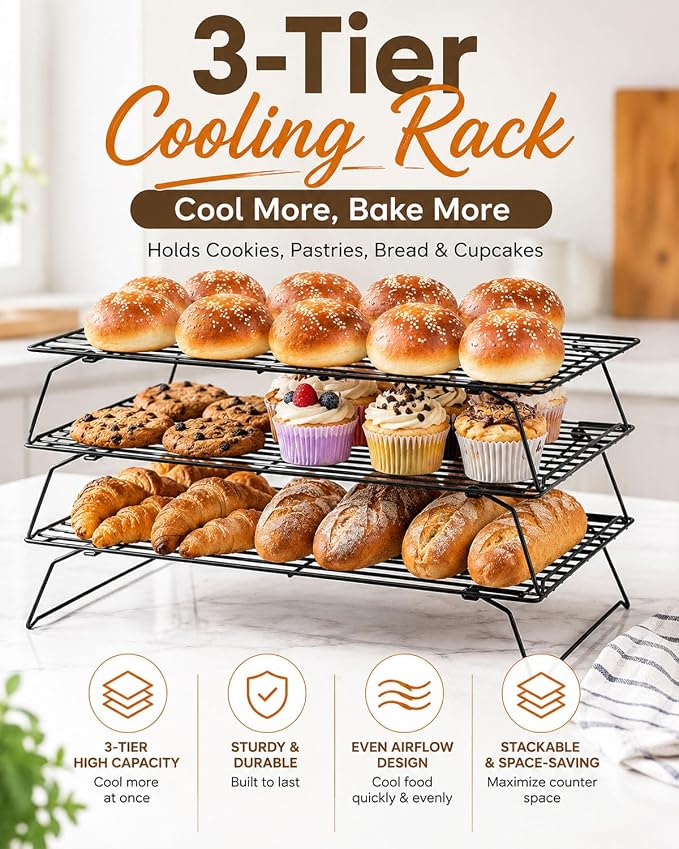 Cooling Rack, 1 Pack 3-Tier Stackable Cooling Rack Baking Rack For Oven Cooking Wire Rack For Baking Sheet, Baking Rack Cooling Rack Baking For Pies, Cookies, Pastries, Cooking And Baking