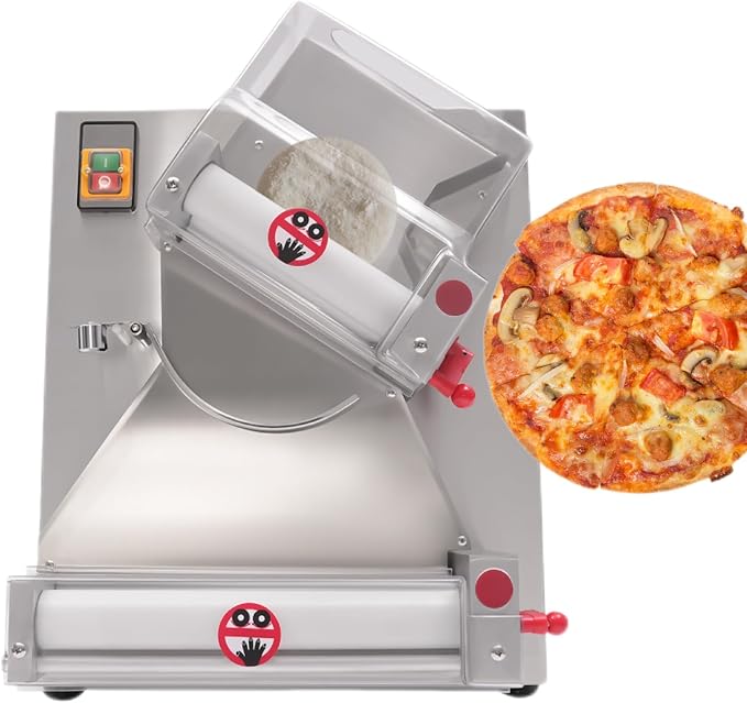 Pizza Dough Roller Sheeter, 4-12" Commercial Electric Automatic Pizza Press Making Rolling Machine, Adjustable Thickness 0.03-0.2 Inch, Stainless Steel Dough Machine for Noodle Bread & Pasta Maker