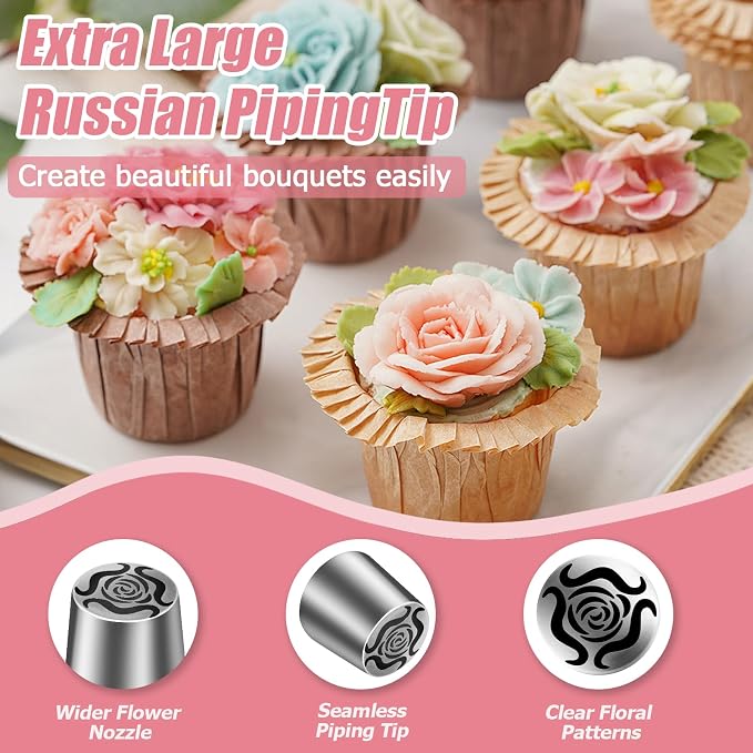 Jiozermi Extra Large Russian Piping Tip, Stainless Steel Flower Frosting Tip Icing Nozzle Floral Icing Nozzle for Birthday Cake Cupcake Decorating Frosting, Cream Baking Cookie DIY, SL56