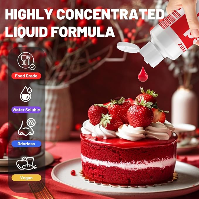Food Coloring Liquid - Vibrant Concentrated Edible Food Dye for Baking, Cake Decorating & Icing - Tasteless Food Dye for Fondant, Easter Eggs, Macarons, Slime Coloring & DIY Crafts (Red, 8 Fl.oz)