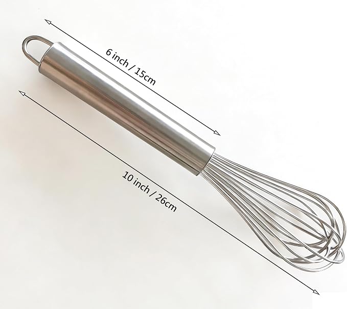 Stainless Steel Wire Balloon Whisk- 8 Sturdy Wires, 10-inch Food Mixer Beater Heavy Duty Hanging Hook