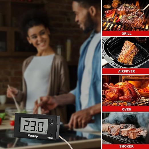 Digital Oven Thermometer with Probe Grill Meat Thermometer up to 572°F/300°C, Oven Thermometer Roasting for Barbecue Accessories for Kitchen, Roasting, Grill, Pizza-Black