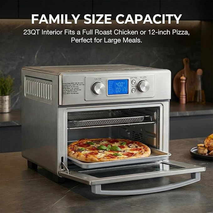 NEWBULIG 23QT Smart Touch Air Fryer Toaster Oven, Multi-Function Electrical Air Fryer Oven Combo, 7-in-1 Steel Countertop Ovens, 1800W Power, 120-Minute Timer, Convection, LCD Display