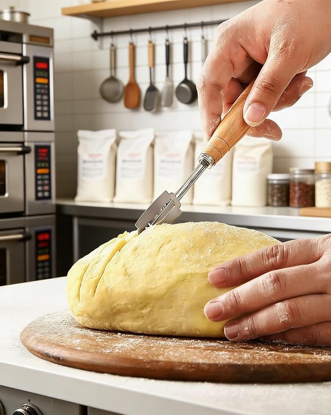 Bread Lame Sourdough Scoring Tool - Premium Wood Handle Bread Scoring Knife with 5 Replacement Blades & Protective Paper Box - Professional Dough Scorer for Artisan Bread Baking Supplies