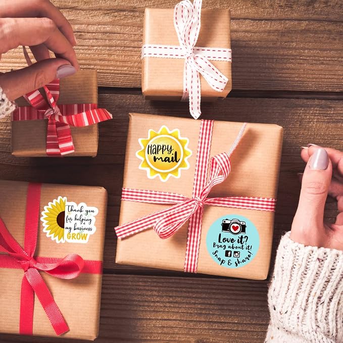 Happy Mail Stickers Roll 500 Labels Per,Cute Sun Mailing Stickers for Small Business Envelopes Shipping Package Packing