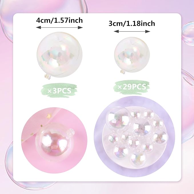 32 PCS Bubble Cake Topper Clear Balls Cake Topper Plastic Bubbles for Crafts Bolas Decorativas Para Pastel Esferas Para Decorar Pasteles Party Birthday Wedding Graduation Christmas Anniversary