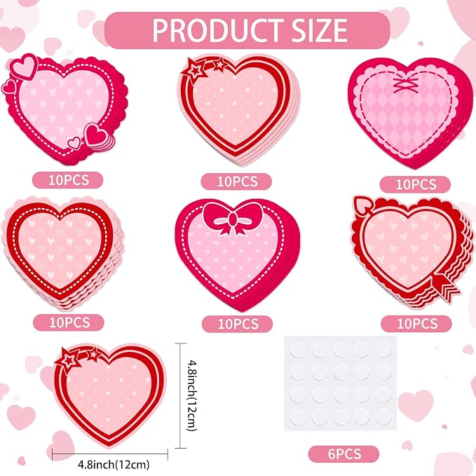 Vuzvuv 60Pcs Paper Heart Cutouts for Bulletin Board Decorations,Heart Cut Outs for School Wall Decor,Classroom Decorations