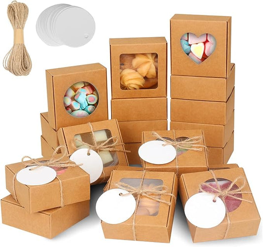 COTOPHER Soap Box, 30Pcs Small Soap Packaging Boxes 2.8x2.8x1.2 Inch Mini Kraft Boxes with Window Soap Boxes for Homemade Soap Candy Chocolate Bakery Cookies Soap Packaging