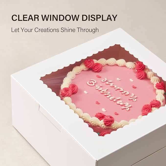 Kootek 40pcs Cake Boxes with Window, 10 x 10 x 5 Inches Bakery Boxes Treat Cookie Dessert Boxes Pastry Box for Cake, Chocolate Covered Strawberries, Cupcakes, Donuts, Baked Goods