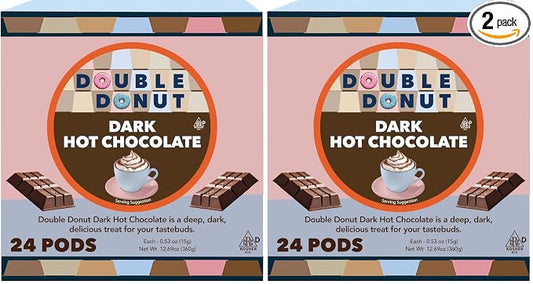 Double Donut Dark Hot Chocolate Pods for Keurig K Cups Brewers, Single Serve Dark Hot Cocoa Pods, 24 Count (Pack of 2)
