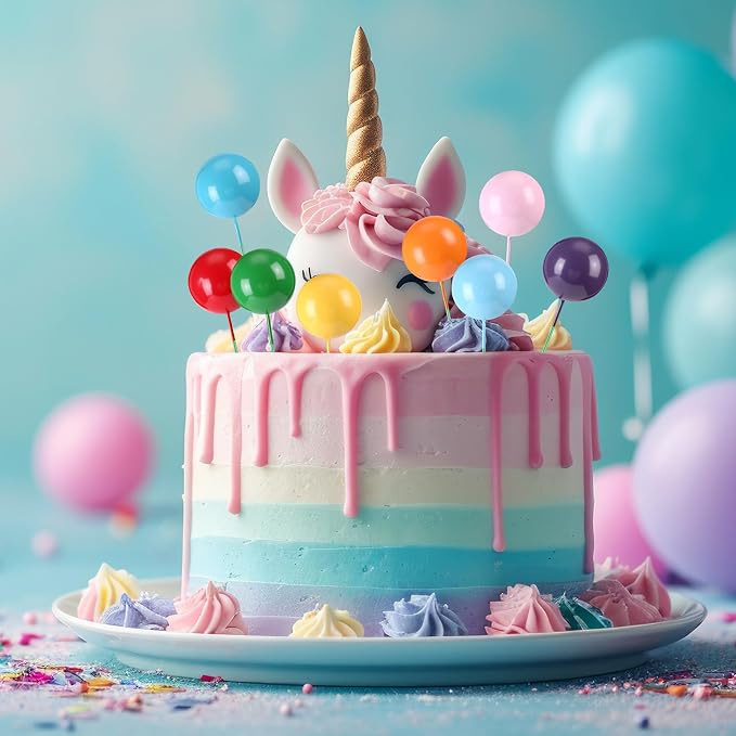 Sieral 40 Pcs Mini Balloon Cake Toppers Colorful Rainbow Topper Round Clay Balls Cupcake Toppers for Birthday Baby Shower Wedding Party Decorations (Light Color,Foam)