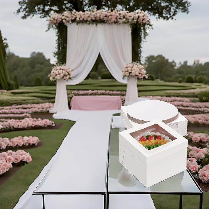 40Pack 10 Inch Cake Boxes With Cake Boards (20 boxes & 20 boards), White Paper Cake Boxes for Transporting Fathers Day Baking Cakes and Gifting 10x10x8