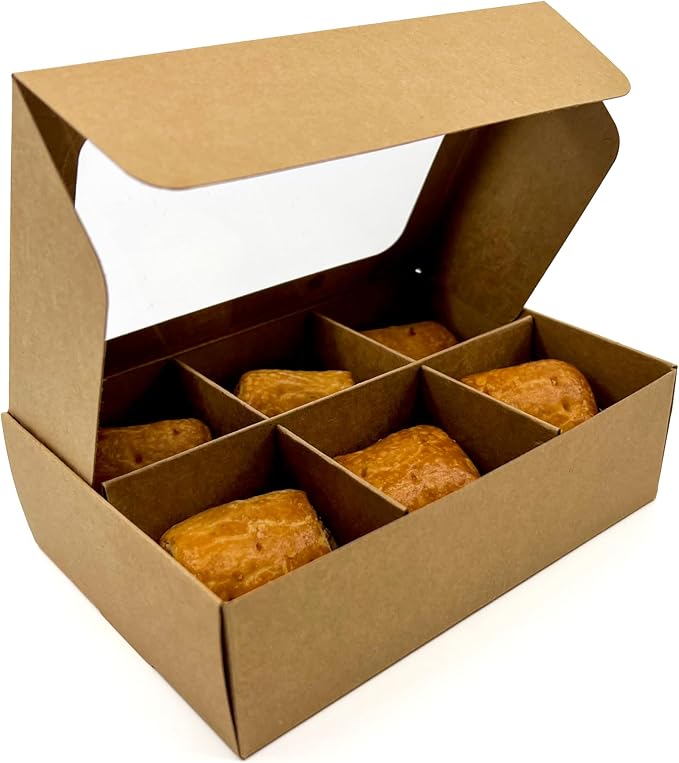 Treat Boxes - 20 ct 6.5 x 4.5 x 2 in Bakery Boxes with Windows and Dividers for Candy, Cookies, Cupcakes, or Bakery Desserts - Chocolate, Treats, and Baked Goods Packaging for Gifting