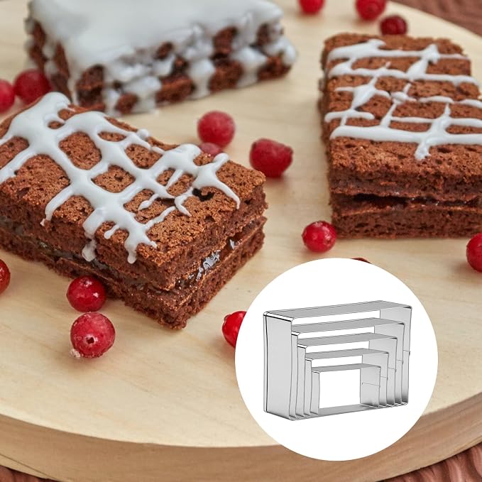 Rectangle Cookie Cutter, 5 Pcs Stainless Steel Rectangle Biscuit Mold, Square Cookies Cutter, Square Pastry Molds Fondant Cake Cookie Cutters Set (5, 4, 3, 2 & 1 Inch) for Cake, Cookies & DIY Decor
