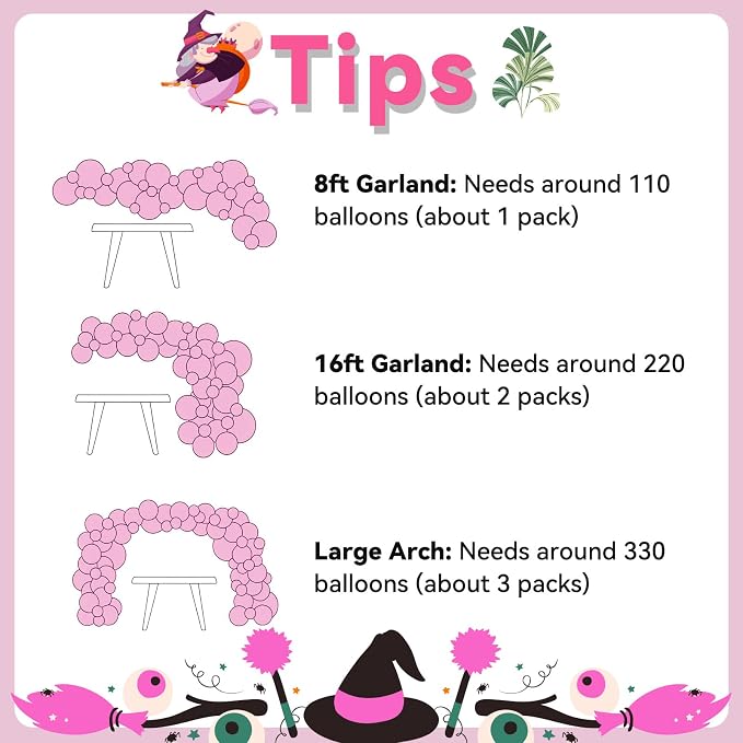 FunHot Pink Green Balloon Arch Garland Kit with Pearl Light Pink Dark Metallic Green Black Balloons Explosion Star Foil Balloon 260 Long Balloons for Baby Shower Witch Theme Birthday Party Decoration